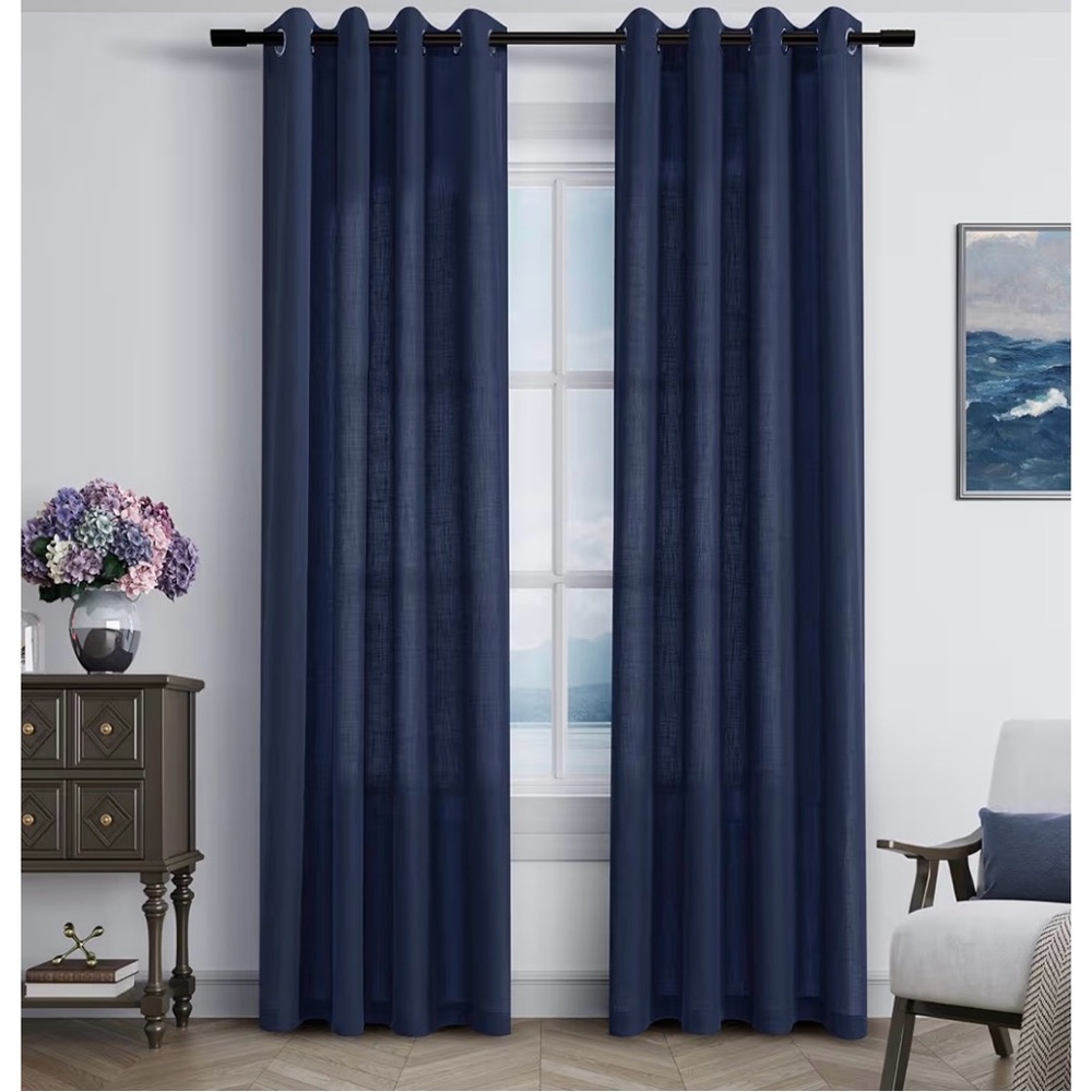 Amazon Navy Sheer Grommet Window Curtains